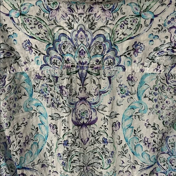 Cino Blouse Women's XL Floral Paisley Button-Down Shirt Teal/Blue Lightweight - Picture 9 of 16